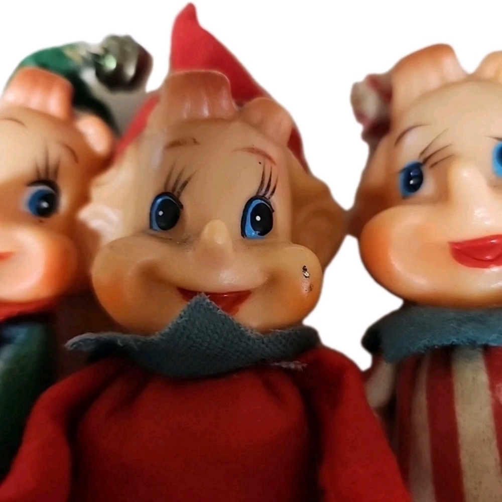 🎈SOLD🎈Vtg Set 4 Knee Hugger Pixie Elf 12" Christmas Ornaments Shelf Sitters - Picture 7 of 13